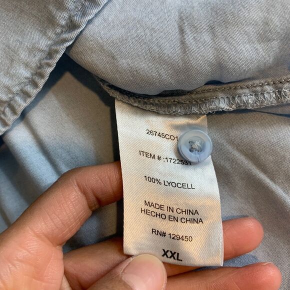 Ecothreads Shirt Womens XXL 2XL Blue Button Up Chest Pocket Lyocell Short Sleeve - Picture 8 of 10